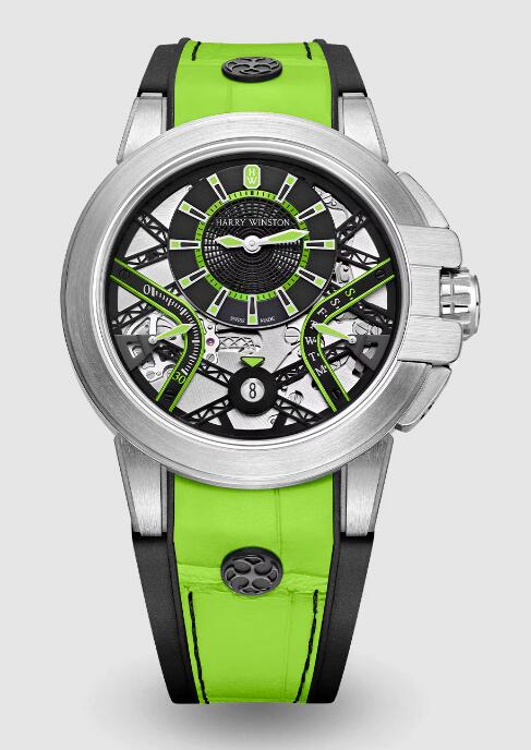 Best Harry Winston Ocean Zalium Variation Neon Green/Black OCEABI42ZZ005 Replica Watch